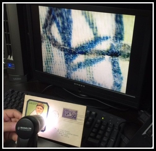 JSALOA's tweet image. JSA using the @bodelinproscope high magnification device, to determine if the ink is in fact live on this #BabeRuth.