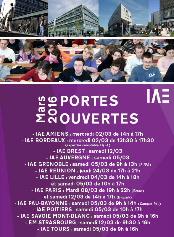 IAEFRANCE's tweet photo. Rencontrez les IAE à l'occasion de leurs Journées #PortesOuvertes #JPO #Mars2016 > https://t.co/gXMte6v0s2 https://t.co/y8ITA4R8Tx