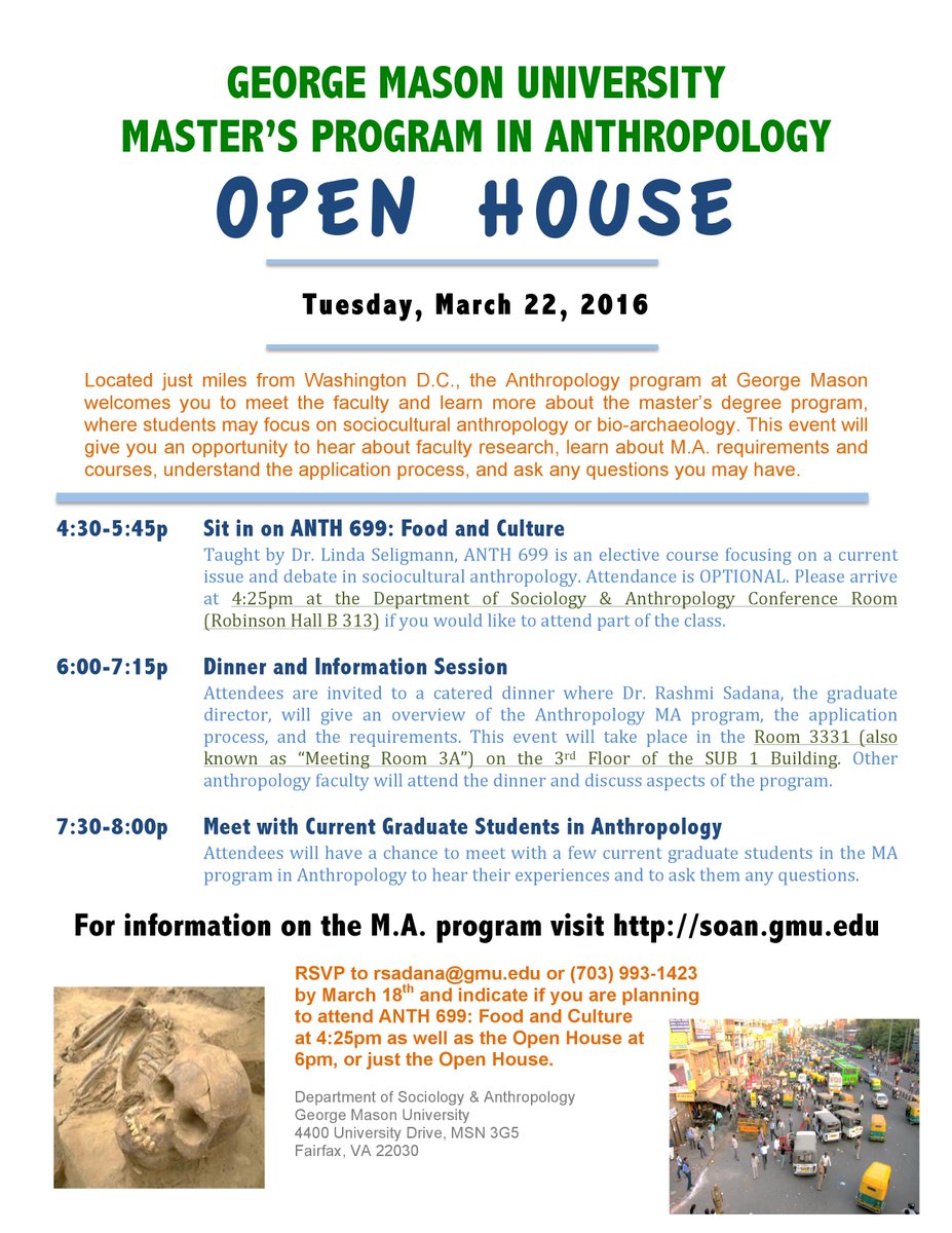 MasonCHSS's tweet photo. Anthropology Master's program Open House March 22 @CHSSdean @GeorgeMasonU @GeorgeMasonNews #CHSSstudents https://t.co/WIVFWIH1EM