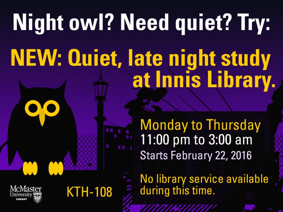 maclibraries's tweet image. #LateNight #QuietStudy returns to @innisbizlib this Monday, Feb. 22.
#GetYourStudyOn