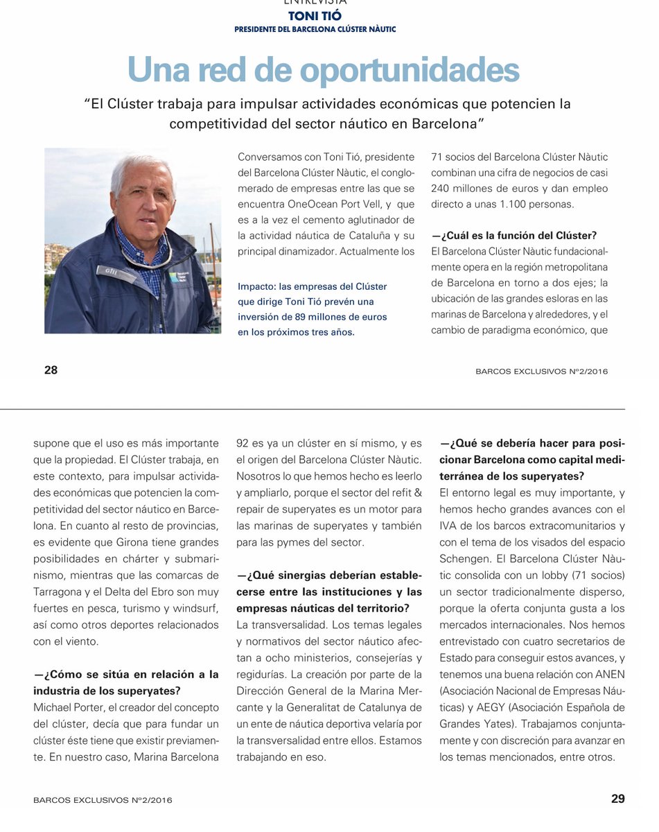 ClusterNautic's tweet photo. Entrevista a @ToniTi1 en la revista #BarcosExclusivos de @nauticayyates, enmarcado en reportaje de @OneOceanVenture https://t.co/e48coaFEWl