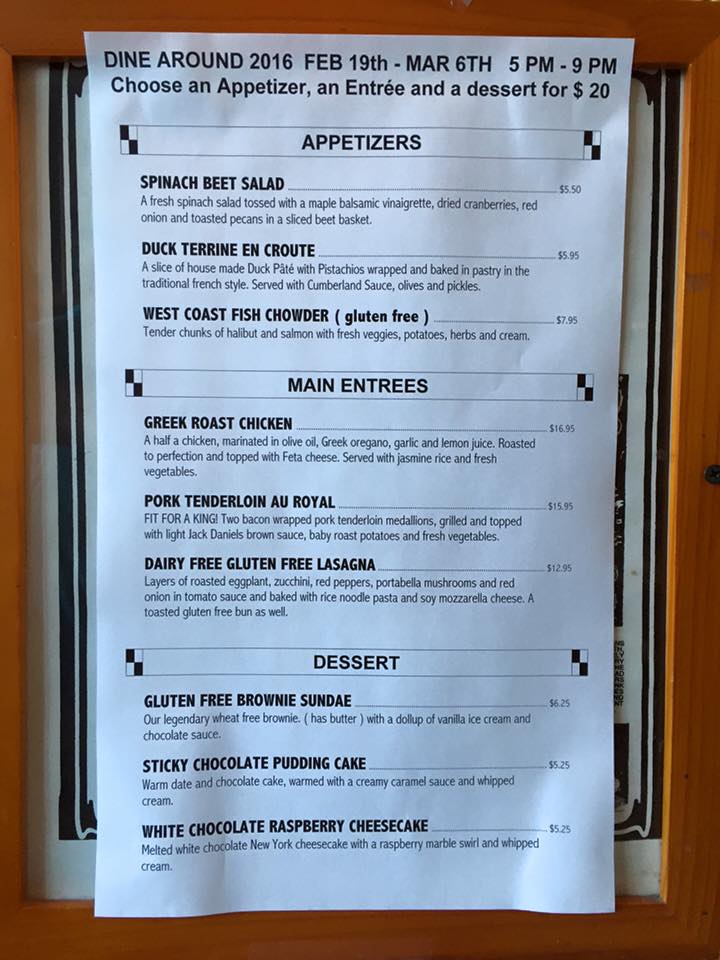 Dine Around starts today, here's a look at our menu. Regular nightly specials will be on hold until March 7th.