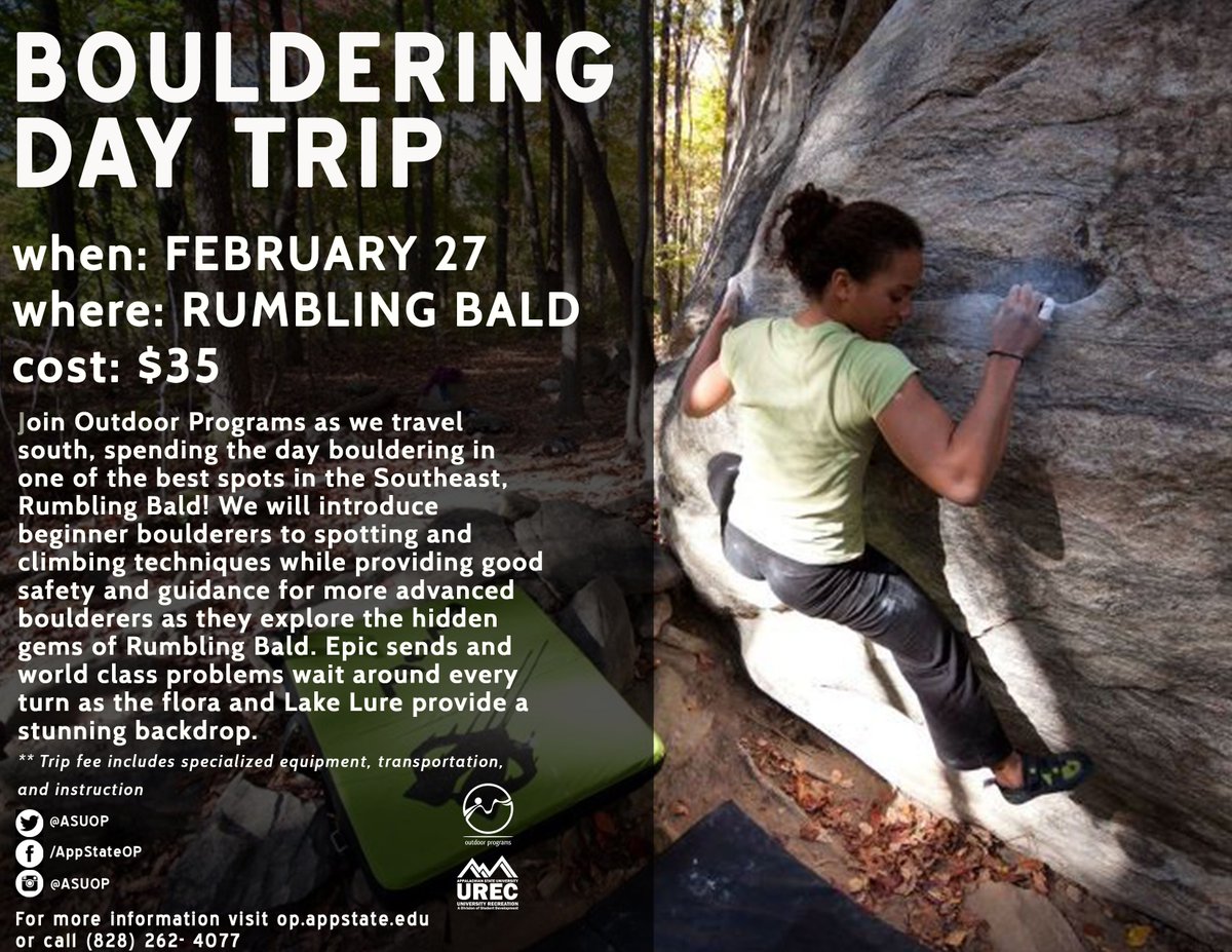 Bouldering trip to Rumbling Bald next weekend. Cost is only $35 and includes food, transportation and instruction.