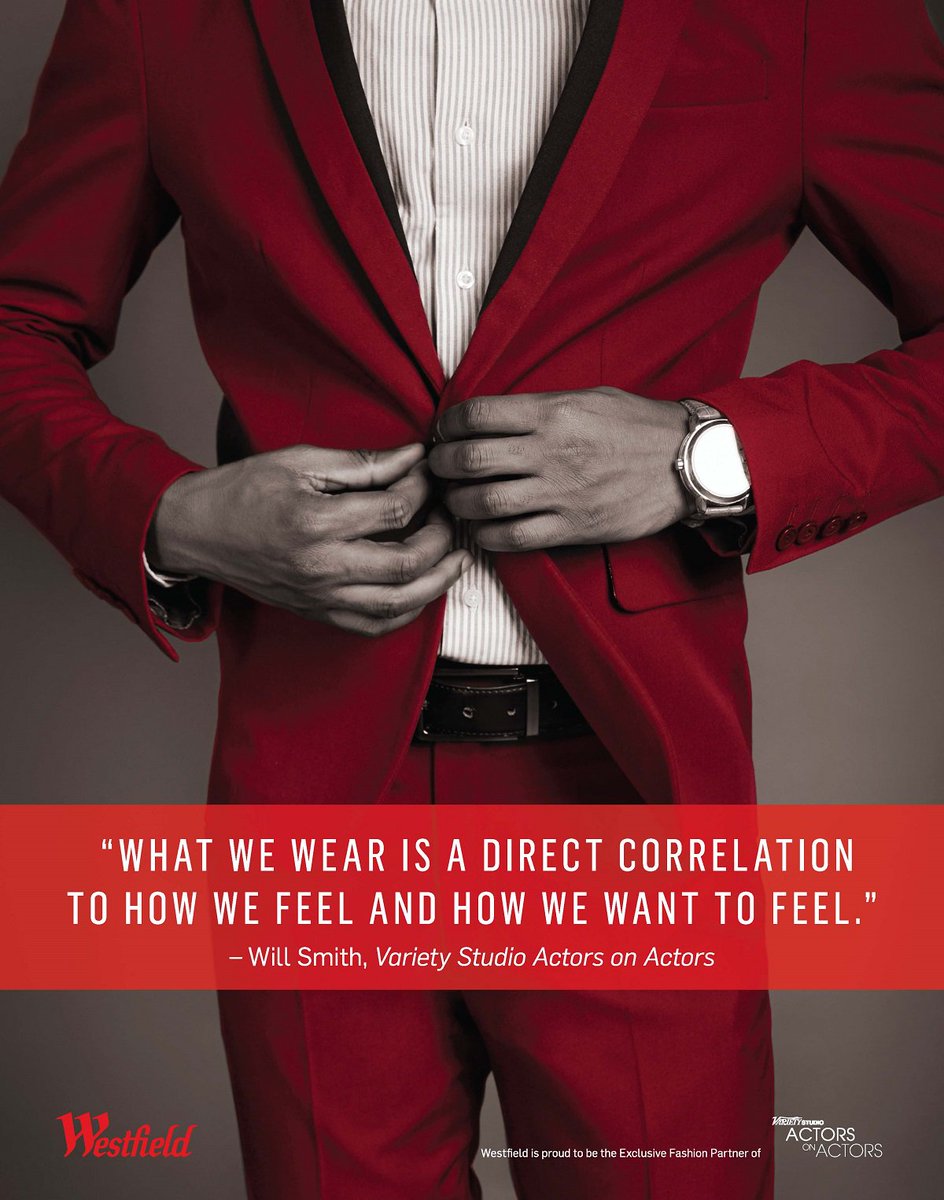 WestfieldANN's tweet photo. Well said #WillSmith! Wardrobe words of wisdom from our @Variety #ActorsOnActors fashion partnership. #FBF https://t.co/1OmIUDS6Uz