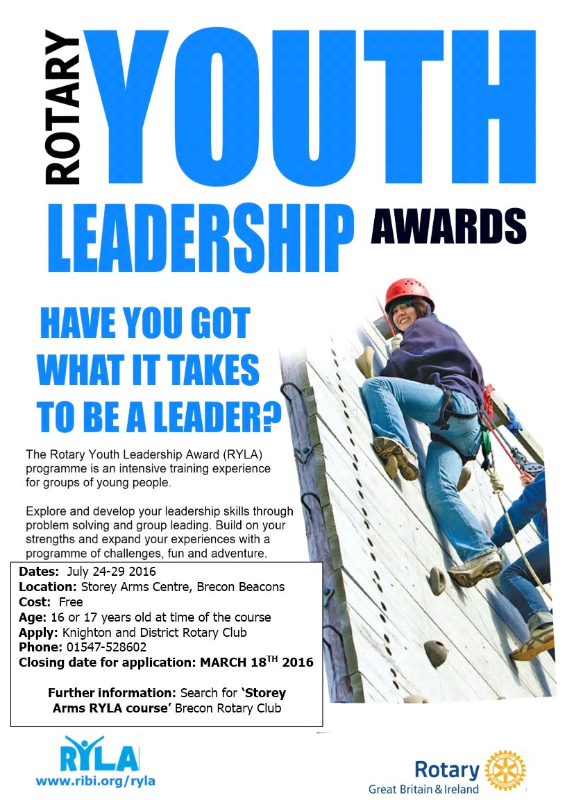 knightonrotary's tweet photo. @visitknighton Can you please RT this? We are still looking for 16/17 year olds who want a free place on this course https://t.co/0KIqaBdiTN