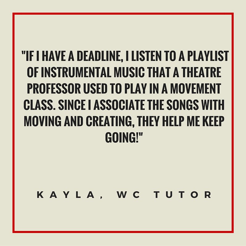 NU_Writes's tweet photo. Kayla listens to a very specific playlist when facing a deadline. #IWCWeek16 #amwriting https://t.co/QV3cizwcTh