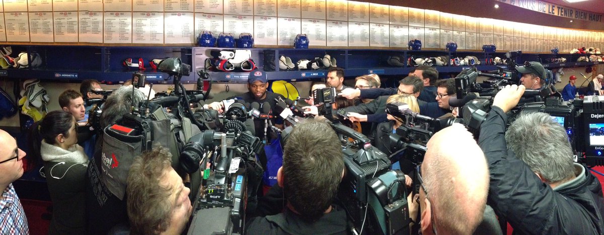 Pas mal de monde pour P.K. aujourd'hui./Just a "few" media for P.K. today. #GoHabsGo