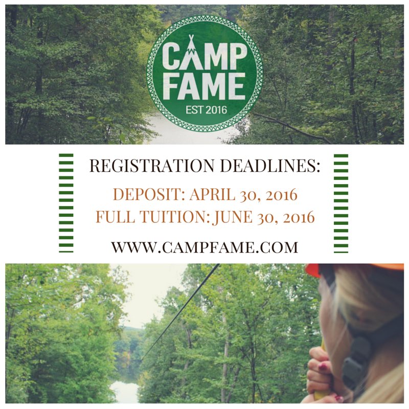 Camp_Fame's tweet photo. Spots are filling up fast! Sign up for Camp Fame today! https://t.co/r9UVW44kXK #CampFame2016 https://t.co/XkI0cIM7Ry