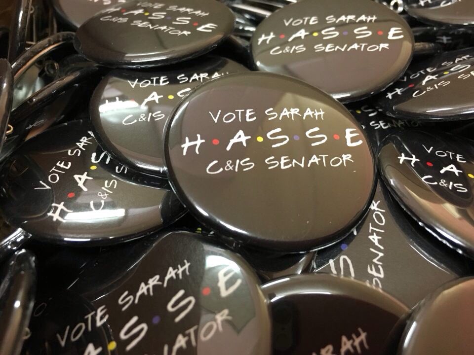 Has2BeHasse's tweet photo. Cute as a button, smart as a tack. Vote Sarah Hasse for C&amp;IS Senate March 1st! She'll be there for you. #Has2BeHasse https://t.co/noyLdEfdNv
