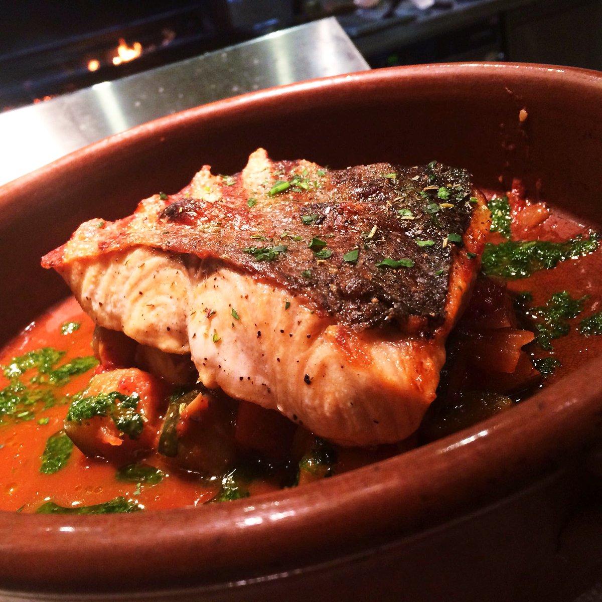 greysalt_'s tweet photo. Tonight grilled salmon with ratatouille + basil pistou #greysalt #getgrey #seasonwithauthority @chefmarcmurphy https://t.co/I4PTdIumUT