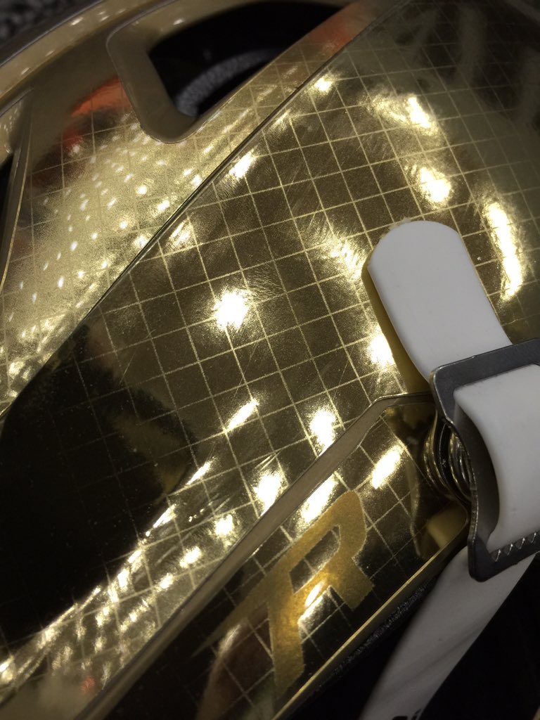 NDLaxExperience's tweet photo. New @NDlacrosse helmet debuting tmro at @LB3ATL Cobb County Classic, inspired by The Golden Dome #NDLXP https://t.co/kQmw8Fhmum