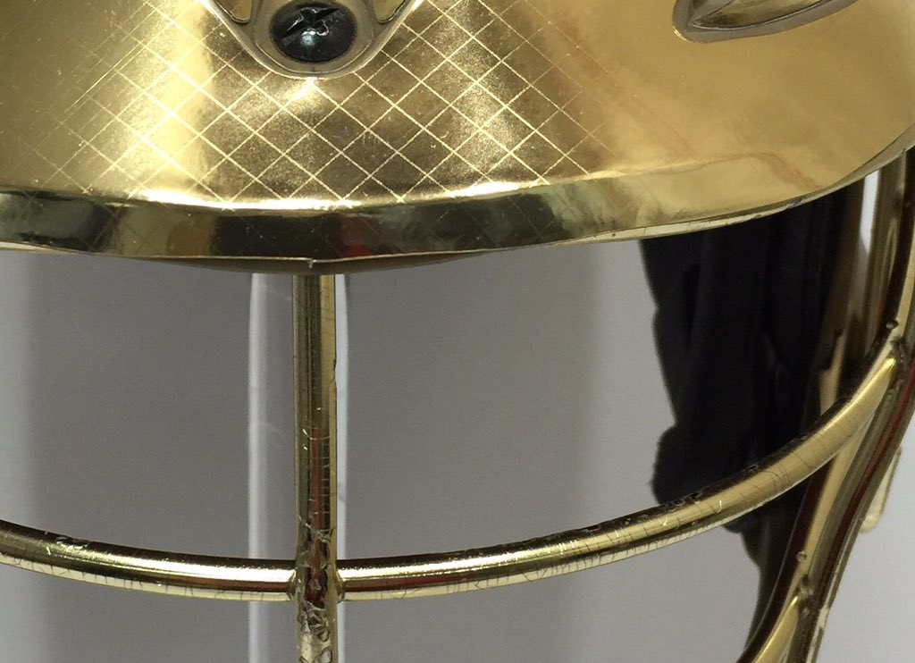 NDLaxExperience's tweet photo. New @NDlacrosse helmet debuting tmro at @LB3ATL Cobb County Classic, inspired by The Golden Dome #NDLXP https://t.co/kQmw8Fhmum