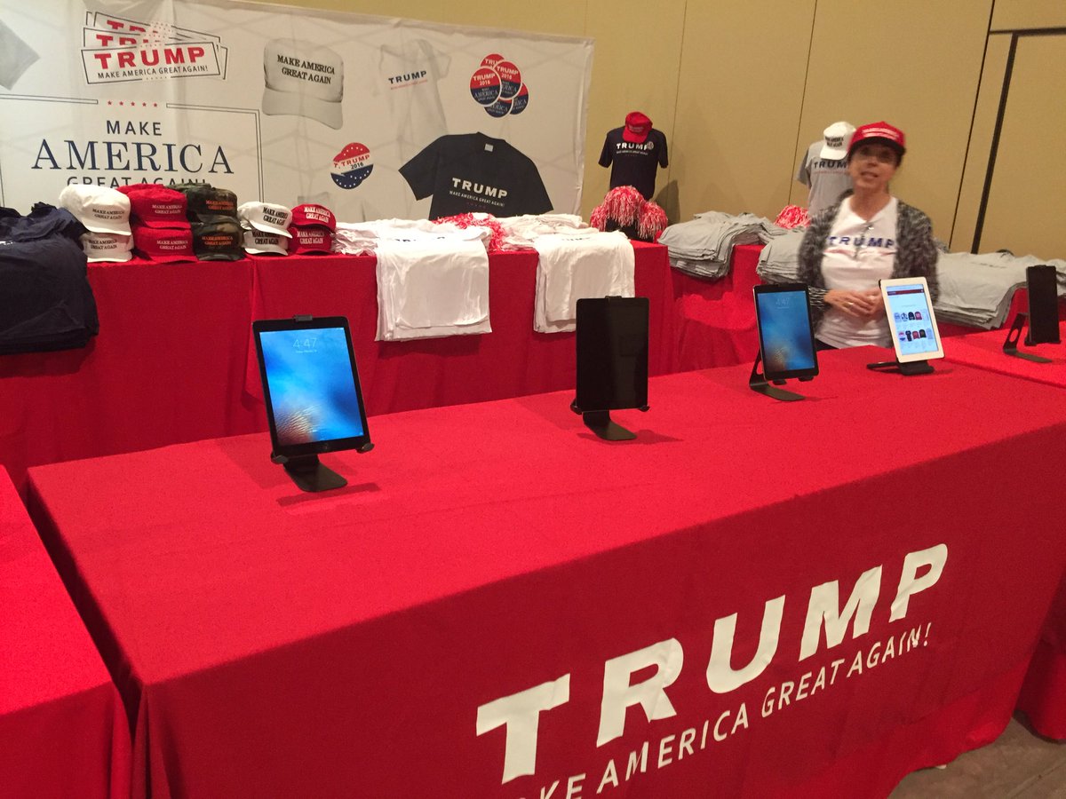 Santucci's tweet image. Well this is awkward.  Trump announces he's boycotting Apple - campaign setup merchandise store with iPad checkout