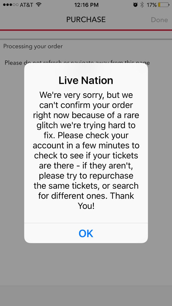 mblank83's tweet photo. @LiveNation and another error!!! Super bummed missing DMB #fail #DMB25 @davematthewsbnd https://t.co/XZEuE9ig3R