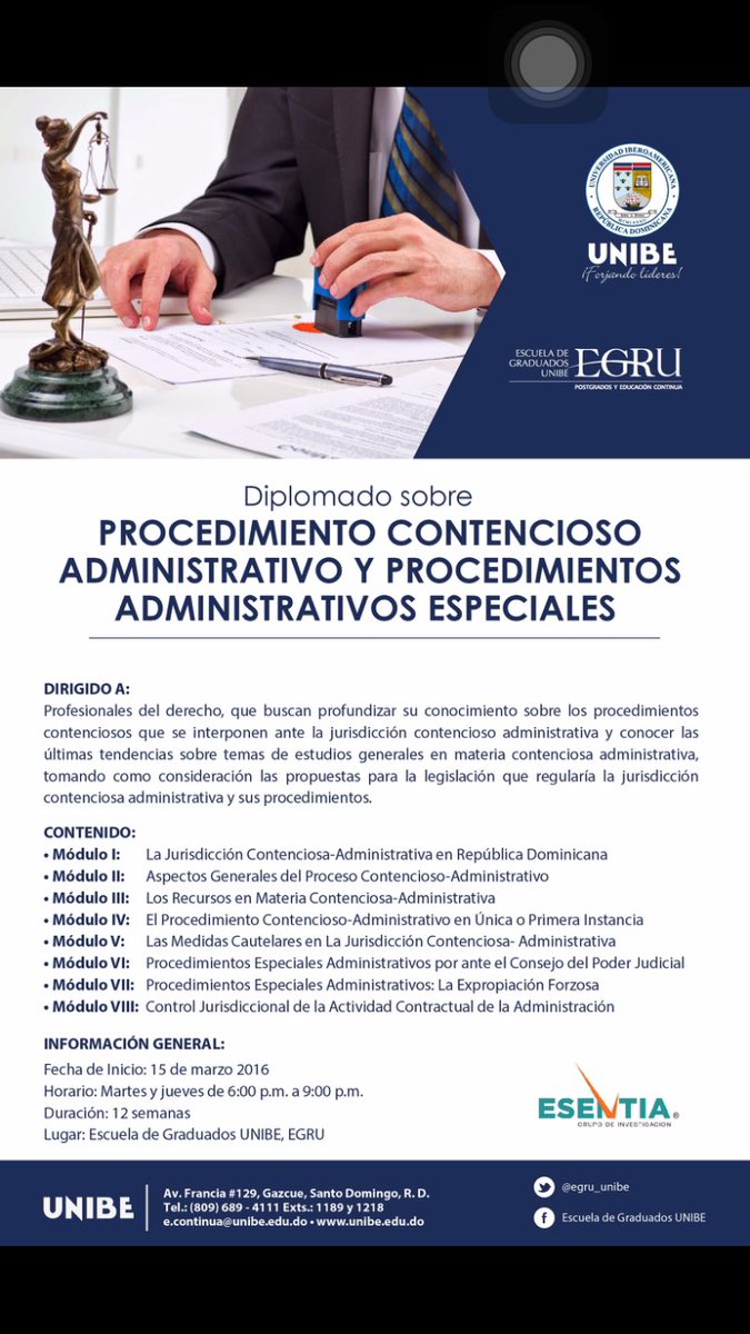 RafaelDickson's tweet photo. Diplomado sobre Procedimiento Contencioso Administrativo Y Procedimientos Especiales. Más info en @EGRU_UNIBE https://t.co/p0ZrxJWtL2