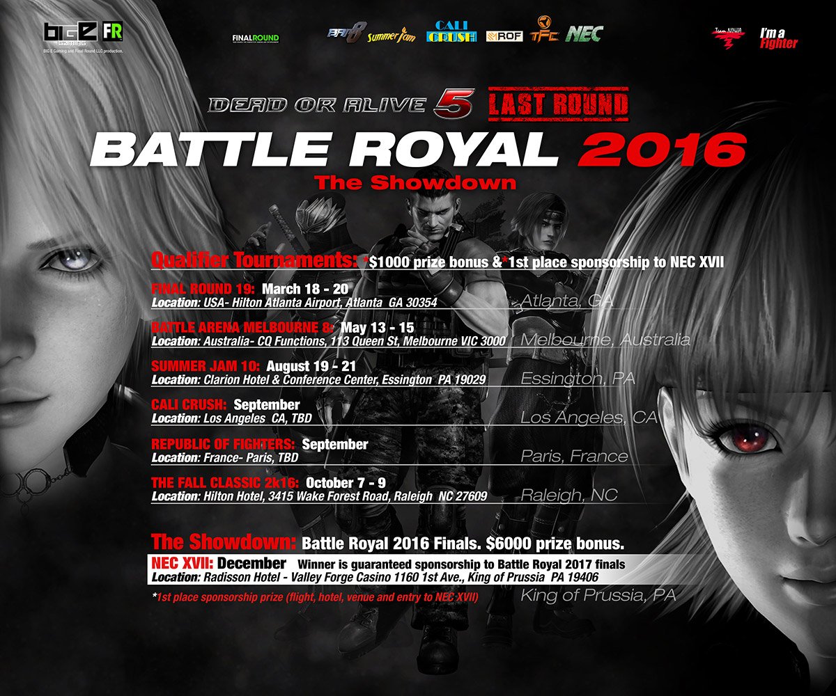 corteccs's tweet photo. Pumped to share that #CaliCrush will be the West Coast stop for #BattleRoyal2016!! #DOA5LR
@TeamNINJAStudio https://t.co/6Ft41jEr2a