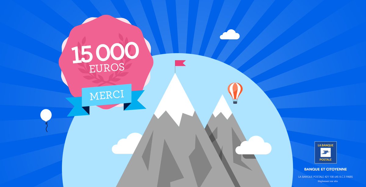 LaBanquePostale's tweet photo. Merci à tous ! L'intégralité des 15000€ sera reversée aux associations. L’#energiecitoyenne soulève des montagnes ! https://t.co/scKFuZMv3x