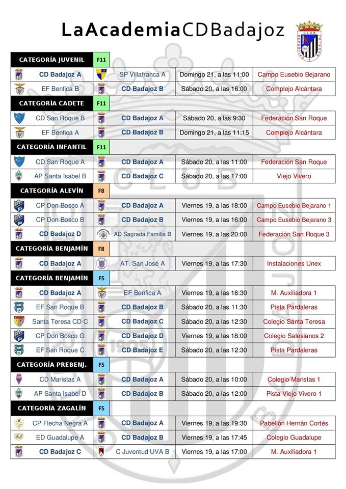 Horarios de los partidos del fin de semana para los equipos de @LaAcademiaCDB 
¡Suerte y a disfrutar!