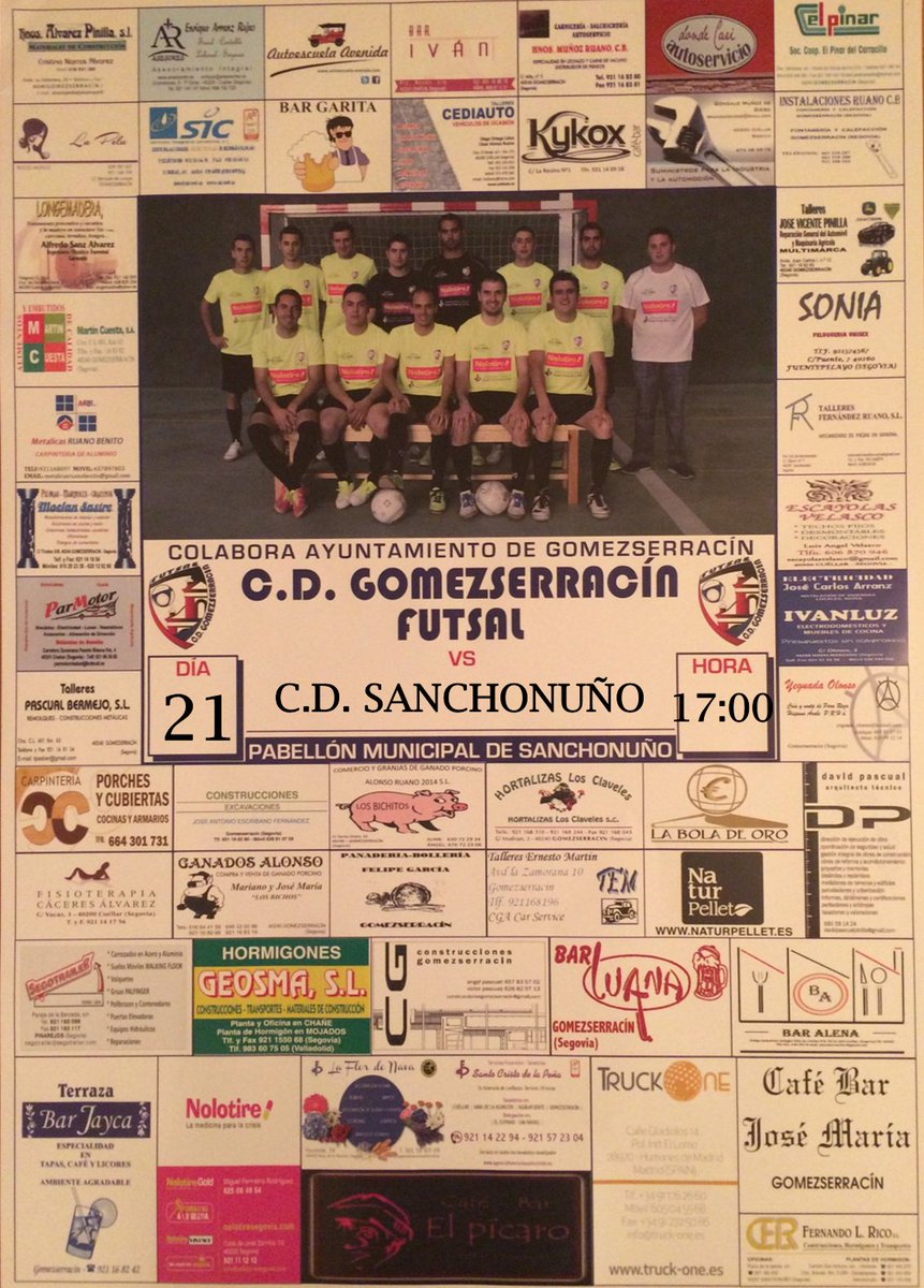 Gomezfutsal's tweet photo. JORNADA 11 
@CDSanchonuno  - @Gomezfutsal 
el domingo a las 17:00 en el Pabellon de Sanchonuño 

os esperamos https://t.co/Xql4QxX7Ua
