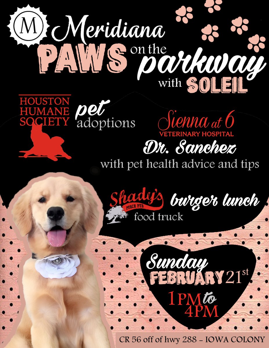Don't miss us at Paws on the Parkway! Pet advice and adoptions THIS Sunday from 1-4 p.m. at <a href="/MeridianaTexas/">Meridiana Texas</a>.