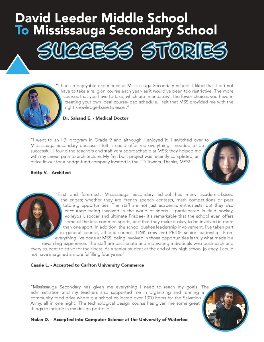 DLMS_MS's tweet photo. The Road to Success is paved from @dlms_ms to @MississaugaSS . Check out some of our success stories! @PeelSchools https://t.co/yZ6C0Hk1el