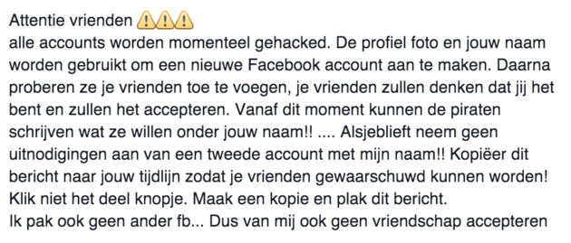 Nee niet alle Facebook accounts worden gehacked. bit.ly/1SWnSSW