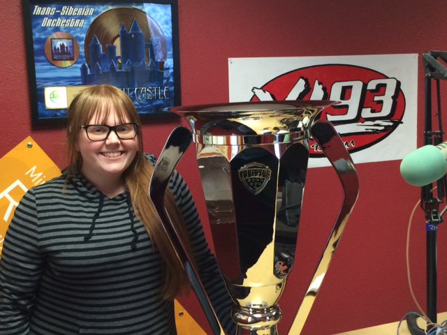TheNCHC's tweet photo. The #FFTrophyTour is in Grand Forks this weekend & visited Gambucci Arena, @WDAZsports & local radio last night https://t.co/CLjmYiOfNi