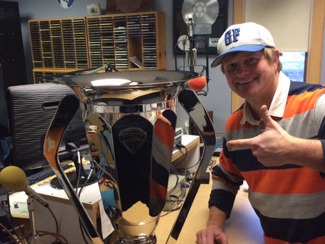 TheNCHC's tweet photo. The #FFTrophyTour is in Grand Forks this weekend & visited Gambucci Arena, @WDAZsports & local radio last night https://t.co/CLjmYiOfNi
