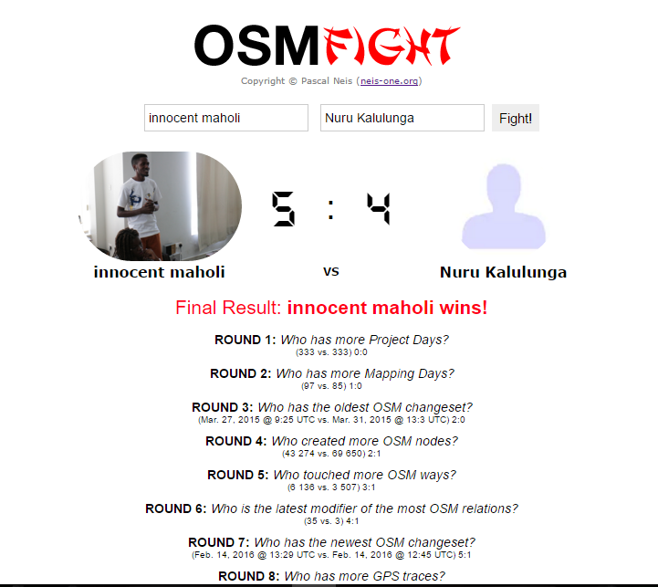 InnocentMaholi's tweet photo. Finally I beat @NuruKalulunga on #OSMfight. We #map cause we have passion to create more data. @hotosm @RamaniHuria https://t.co/XDhkAmLOfu