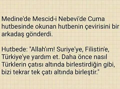 Medine'de
Ümmetin hutbede dua'sı
RT yaparak Amin denilmesine vesile olalım