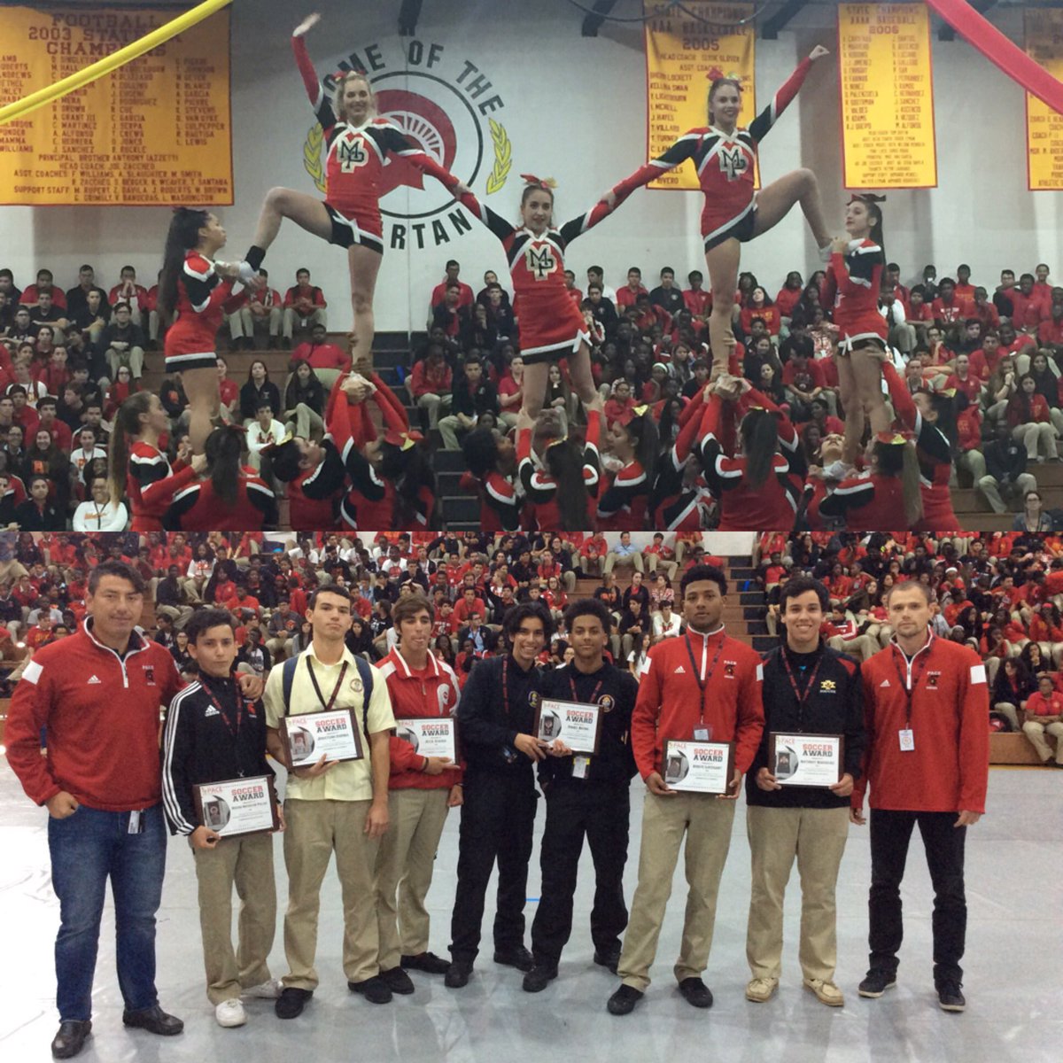 PaceSpartans's tweet photo. The #PaceSpartans celebrate our 2016 Winter Sports Pep Rally and honor our boys #PaceSoccer seniors! #PaceSpirit https://t.co/SJEswhFUHt