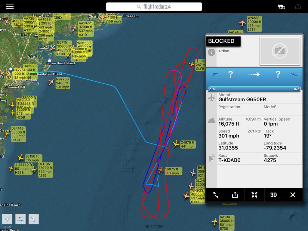 drfeedbacker's tweet image. Gulfstream 650 our of #KSAV doing long loops of coast between #KCHS and #KJAX
fr24.com/BLOCKED/8dd7743
