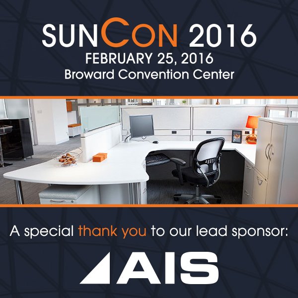 SunConFlorida's tweet photo. A special thank you to our lead sponsor @AISSystems. Check out their display at SunCon 2016! #SunConFL https://t.co/R1w63bie8E
