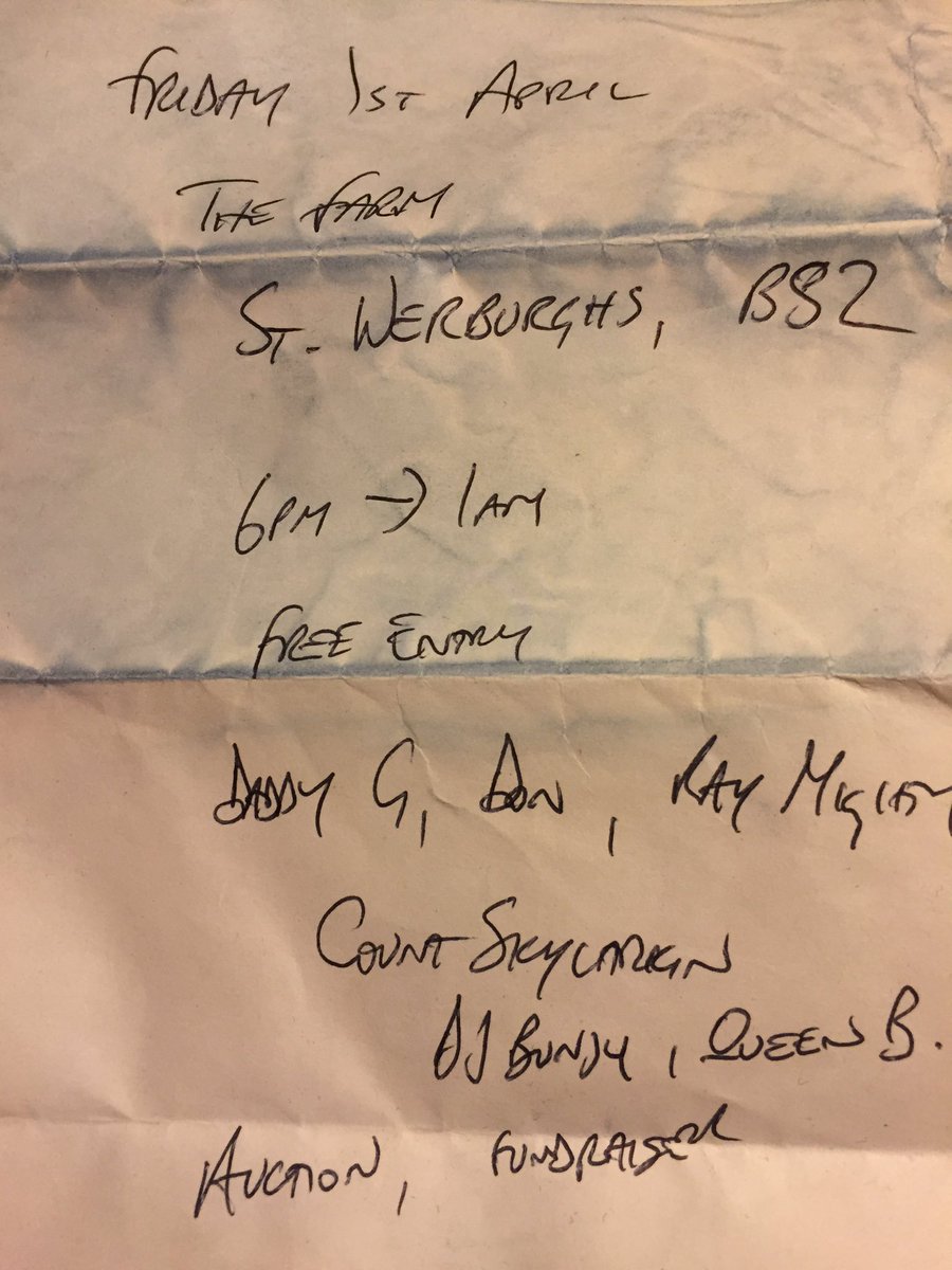 Top man <a href="/CountSkylarkin/">Count Skylarkin</a> passed me this note at the #6MusicFestival. Fundraiser for #DJDerek ft <a href="/RebelDread/">Don Letts</a>