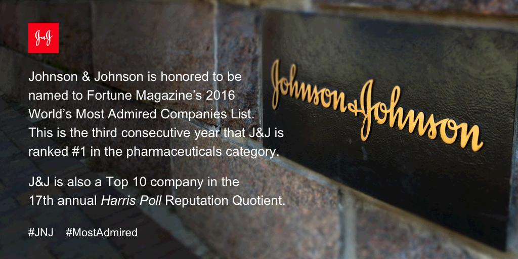 #JNJ is proud to be a <a href="/FortuneMagazine/">FORTUNE</a> #MostAdmired company and to be ranked by <a href="/HarrisPoll/">The Harris Poll</a> for our reputation