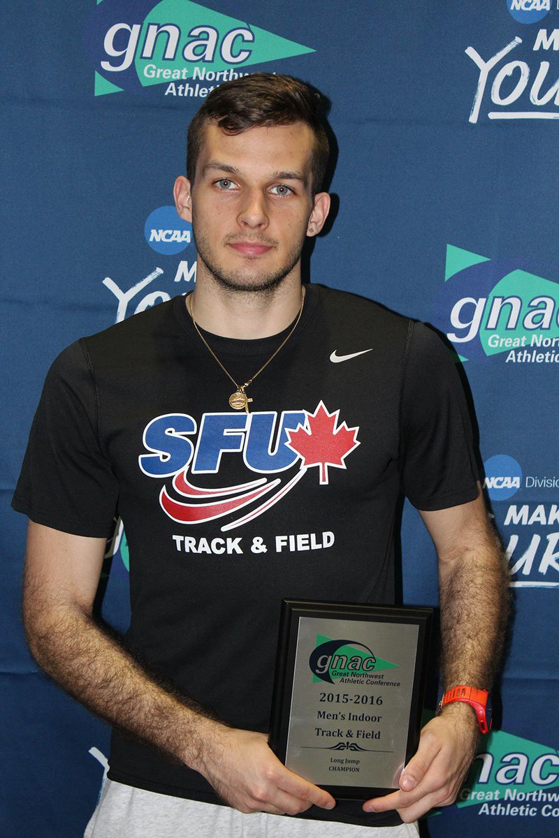 SFUTrack's tweet photo. #GNACTF Championships: Congrats @vladozius on becoming @GNACsports Indoor Men’s Long Jump CHAMPION!! #NCAAeh https://t.co/jPHVVflwwn