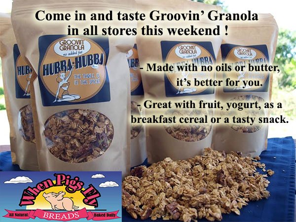 wpfbread's tweet image. Free samples in all @wpfbread stores Saturday &amp;amp; Sunday,
Groovin #Granola by Hubba Hubba Foods.  You'll love it!