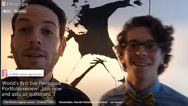 Adweek's tweet photo. 2 creatives pitched their portfolios live on Periscope and now they have some job leads: https://t.co/MlchQzHaOb https://t.co/UPHiwSx4CL
