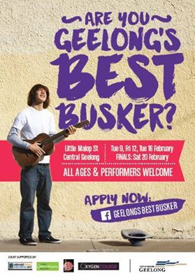 Geelong’s Best Busker comp final today, from noon at Little Malop Central. Winners announced at 2pm!
