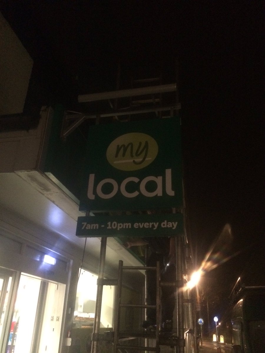 New signage up and ready for opening day on Monday! Geoff and Vicky working late tonight. #MyLocal <a href="/TeamMyLocal/">My Local Convenience</a>