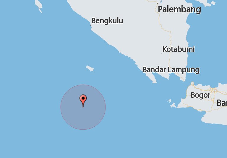 Gempa 4.8 SR Selatan Bengkulu 2016-02-20 pk 10:23:20 WIB (Lat: -6.83 Lon: 101.99 ) kedalaman 10,0 km.