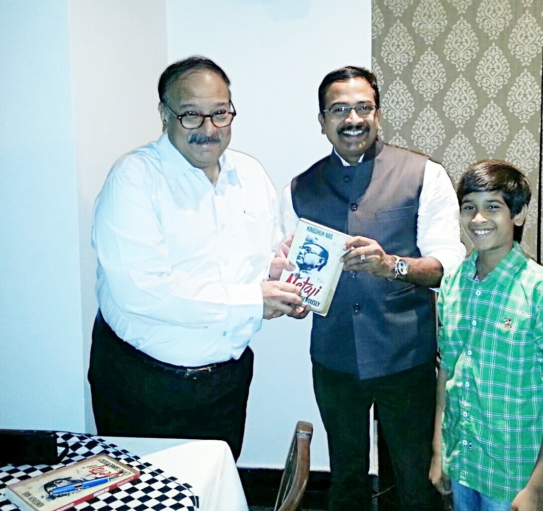 NBFIndia's tweet photo. Receiving a signed copy of 'Netaji - Living Dangerously' by the author &amp; Editor TOI  Shri.Kingshuk Nag. https://t.co/wyacLioDDC