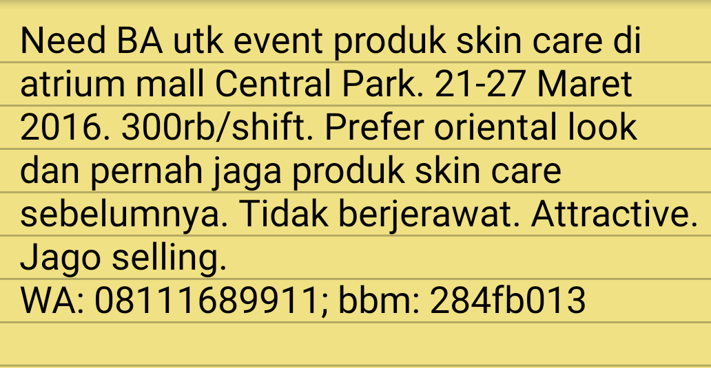 Need Beauty Advisor. Tolong bantu RT yah <a href="/pakarSPG/">Pakar SPG</a>.