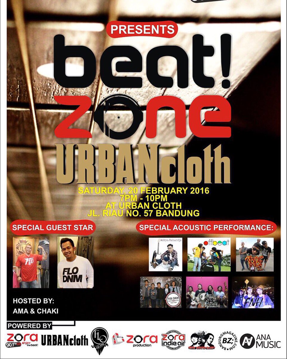 tabfpoppunk's tweet photo. #TABFshow Malam ini #BEATZONEURBANCLOTH @zoraradio 7pm-10pm w/ @adityarahardja_ @TABF_Official @PengamanSabuk free! https://t.co/E6x3OXV4xj