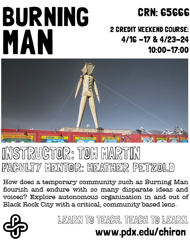 ChironStudies's tweet photo. Check out our 2-credit Spring courses! #democraticeducation #portlandstate #BeastsBotsBeings #burningman https://t.co/2RVt4kLVak