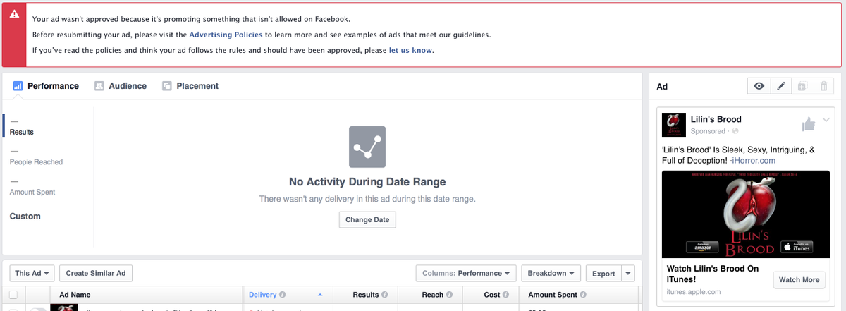 Reasons why twitter is better than Facebook. They are trying to censor our Artwork! #indiefilm #thriller #censorship