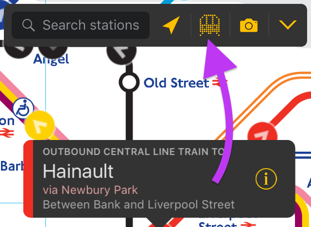 ridetownapp's tweet image. See the trains move across the map in Ride by tapping on the train button  #RideTips ride.town