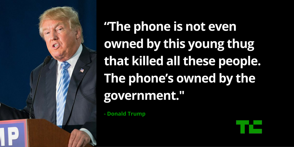 TechCrunch's tweet photo. Donald Trump says you should boycott Apple https://t.co/WsH8e2IeiV https://t.co/UHTex6C1Hy