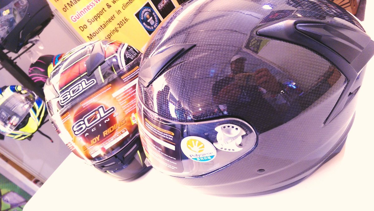 stuff_india's tweet photo. Carbon fibre helmets anyone? SOL has you covered. #solhelmets #IBW2016 https://t.co/tFCiUDn4tZ