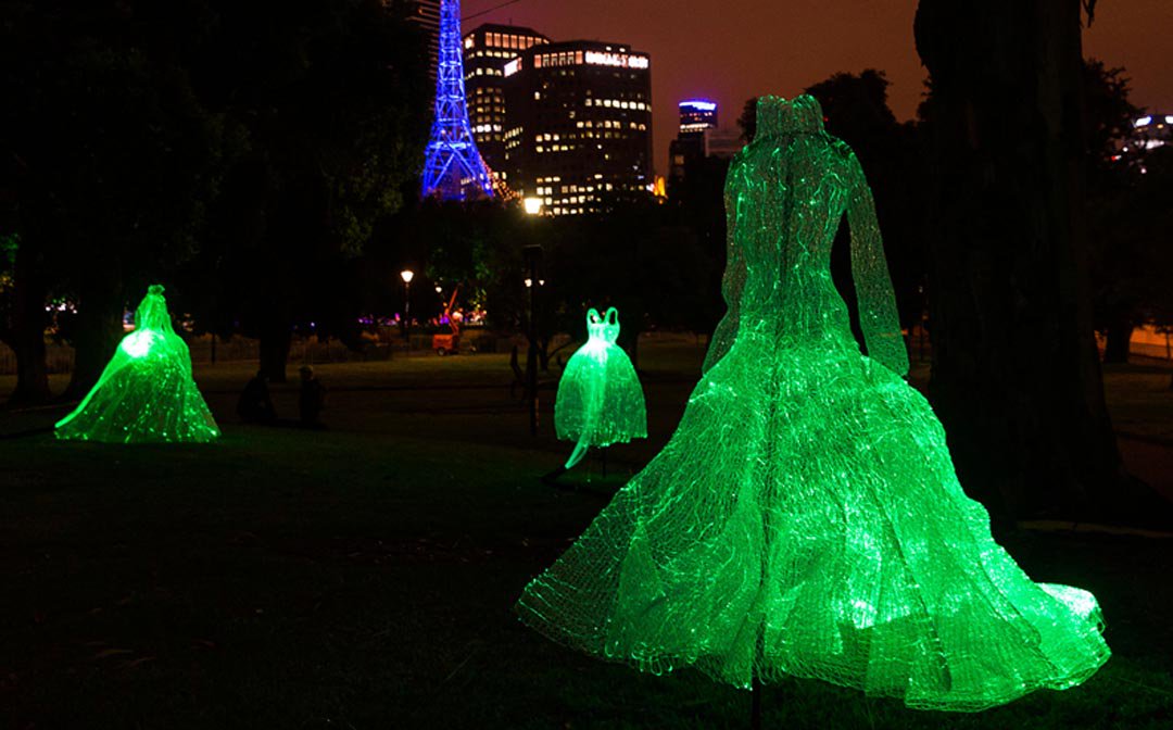 theage_photo's tweet photo. The Dresses by French artist Tae Gon Kim at Queen Victoria Gardens for #whitenightmelb https://t.co/r0Ji3Lw9S7